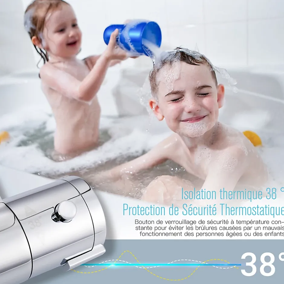 Todot Mitigeur Thermostatique Douche en Laiton Massif Chromé Mural avec Bouton de Sécurité