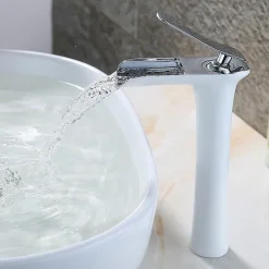 Kroos Mitigeur vasque, cascade Blanc et Chromé* Robinet Lave-Mains
