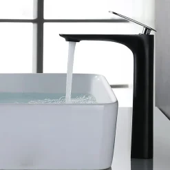 Kroos Mitigeur vasque contemporain Noir poignée en Chromé* Robinet Lave-Mains