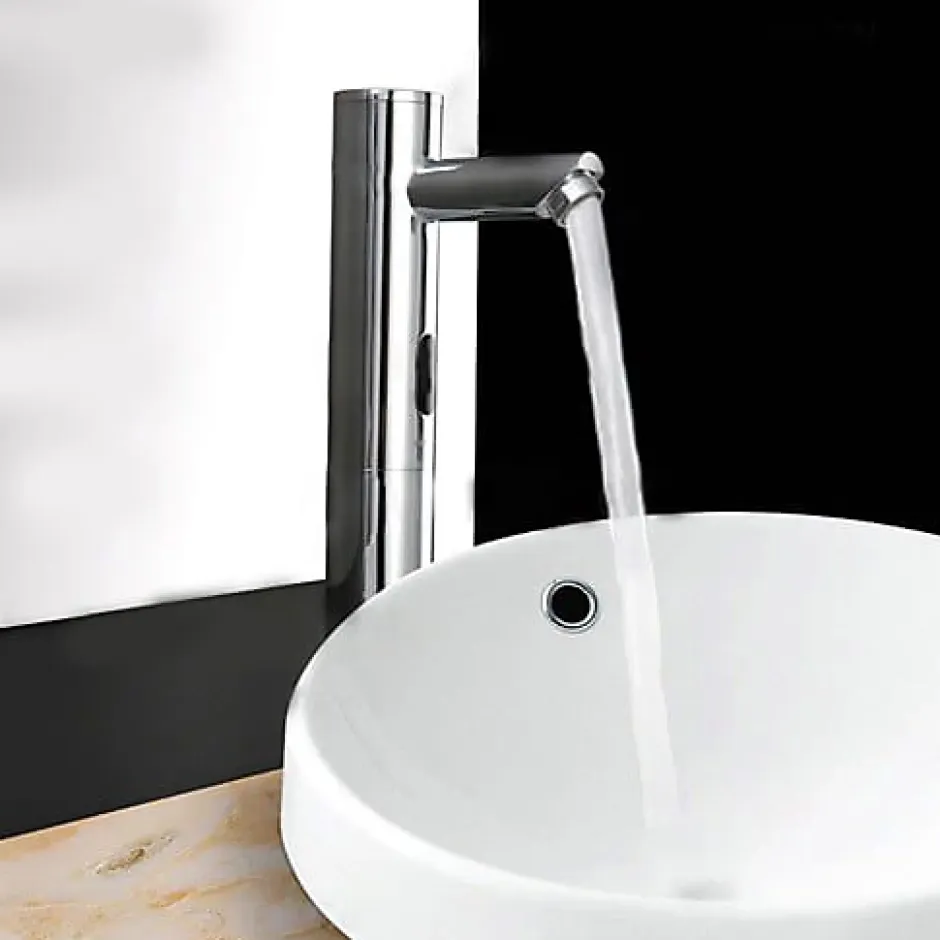 Kroos Mitigeur vasque moderne à capteur automatique Chromé - eau froide - Pula* Robinet Lave-Mains