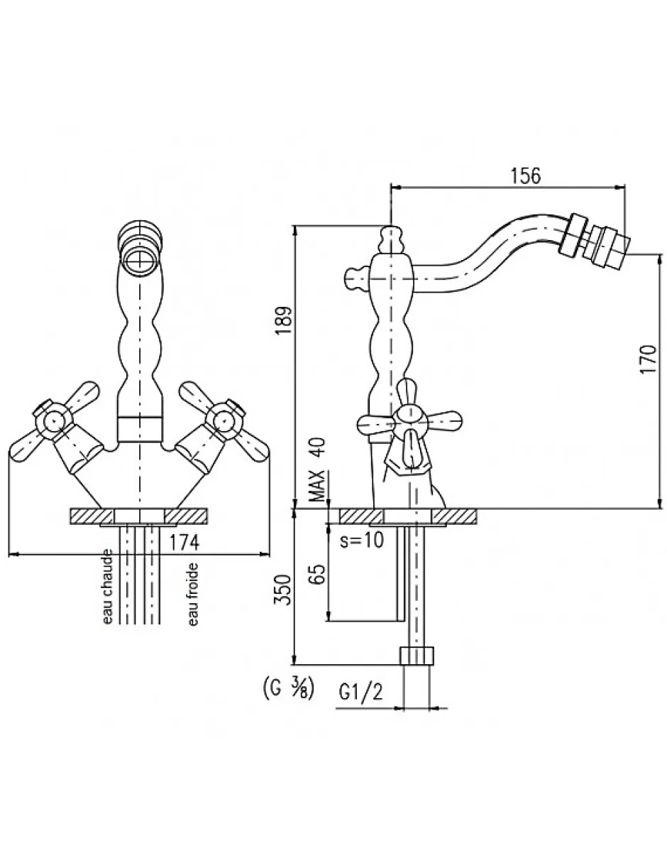 Rav Mélangeur bidet long MOA sans siphon en laiton bronze* Robinet De Bidet