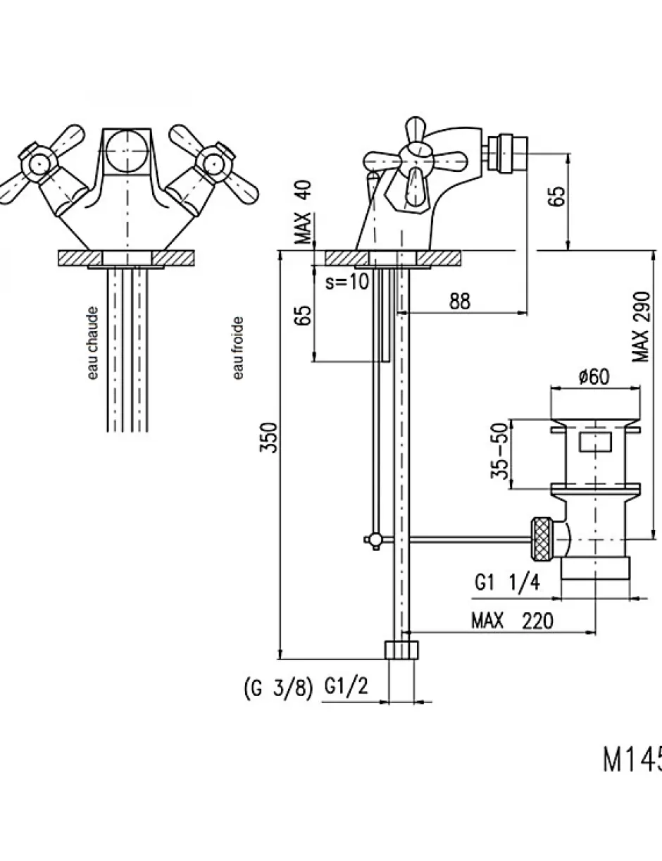 Rav Mélangeur bidet MOA avec siphon en laiton chromé* Robinet De Bidet