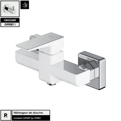 Otitec Mélangeur de douche - Blanc Chrome - avec Crochet OFFERT - PARMA* Robinet De Baignoire