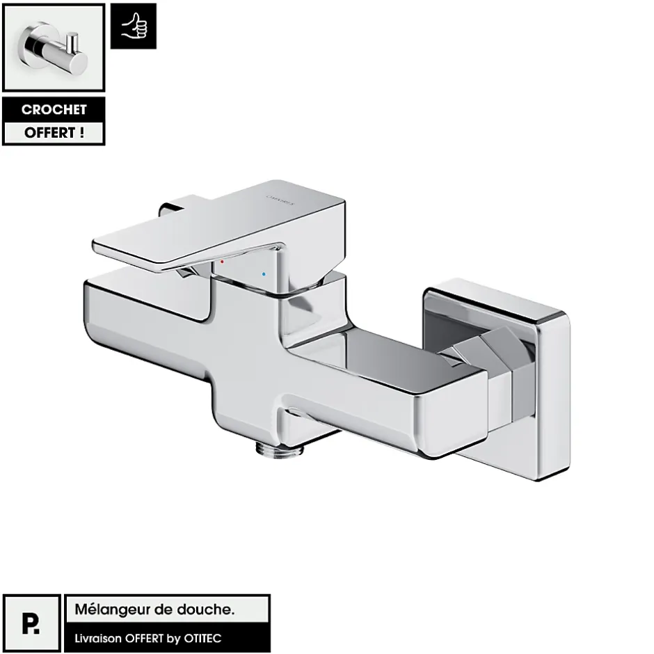 Otitec Mélangeur de douche - Chrome - avec Crochet OFFERT - PARMA