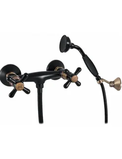 Rav Mélangeur douche mural rétro MOA en laiton bronze noir-Bronze-Avec douchette à support pivotant-Bronze-15 --150 --15* Robinet De Douche