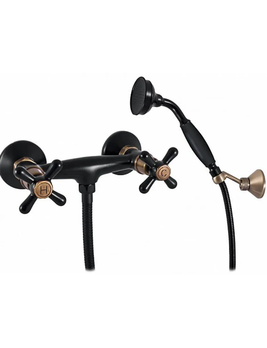 Rav Mélangeur douche mural rétro MOA en laiton bronze noir-Bronze-Avec douchette à support pivotant-Bronze-15 --150 --15* Robinet De Douche