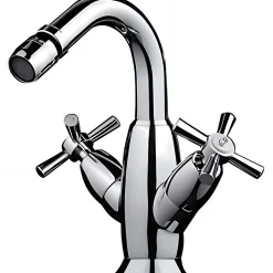 Sanindusa Mélangeur pour bidet têtes céramique à croisillons Rimini chromé