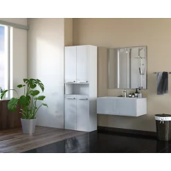 Topeshop MOBY - Armoire de salle de bain avec deux paniers - Poignées minimalistes - 174x60x30cms - Colonne de rangement