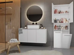 Topeshop MOBY - Armoire de salle de bain avec deux paniers - Poignées minimalistes - 174x60x30cms - Colonne de rangement