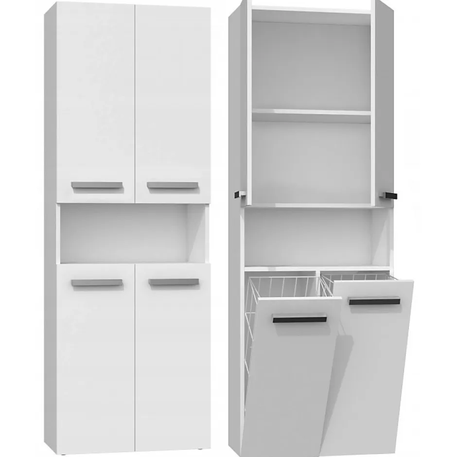 Topeshop MOBY - Armoire de salle de bain avec deux paniers - Poignées minimalistes - 174x60x30cm - Colonne de rangement* Armoire De Salle De Bains