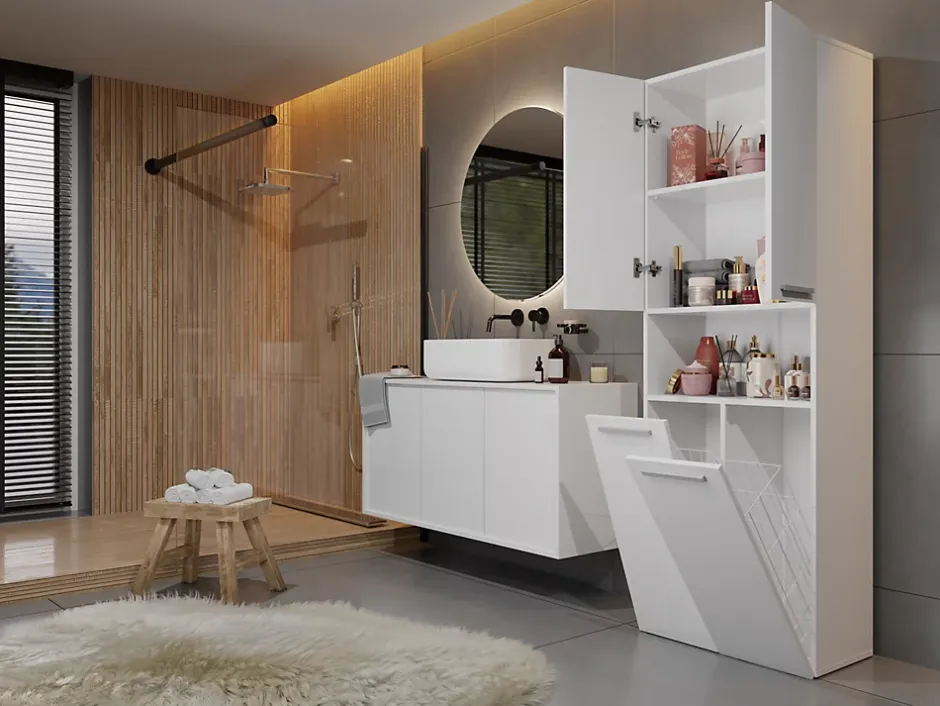 Topeshop MOBY - Armoire de salle de bain avec deux paniers - Poignées minimalistes - 174x60x30cm - Colonne de rangement* Armoire De Salle De Bains