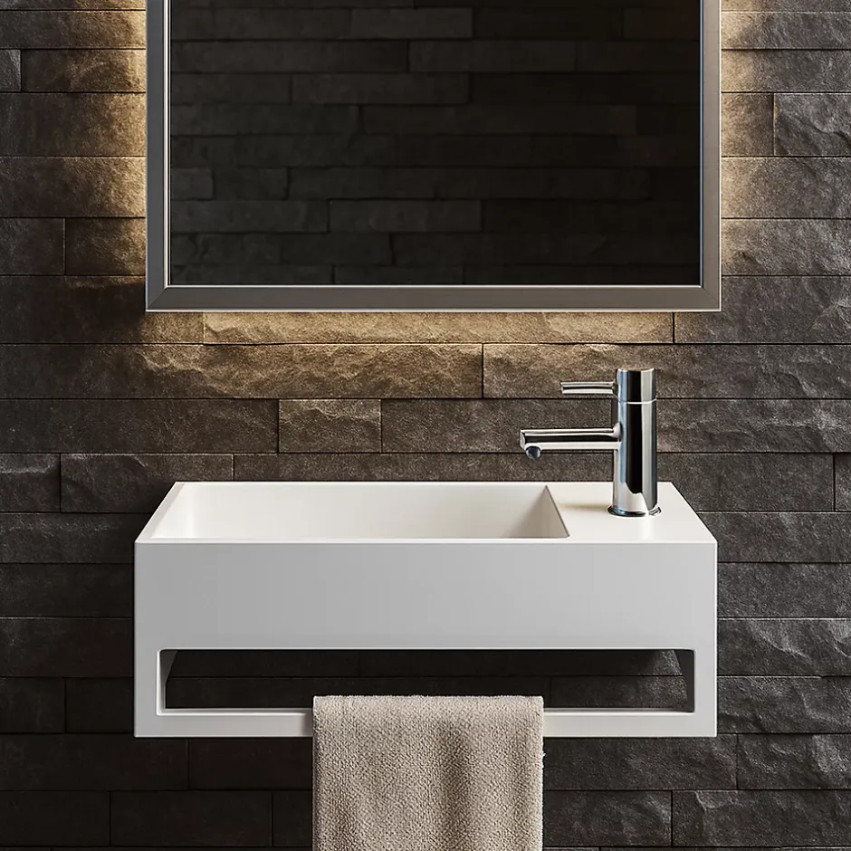 Ambra MONA D - Lave-mains rectangulaire suspendu - Design Elégant et Raffiné - Solide et Robuste - Entretien Facile - Blanc - 30 x 50 x* Lavabo