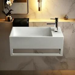 Ambra MONA D - Lave-mains rectangulaire suspendu - Design Elégant et Raffiné - Solide et Robuste - Entretien Facile - Blanc - 30 x 50 x* Lavabo