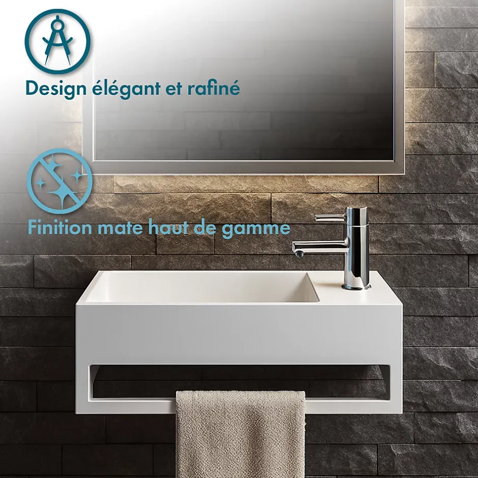 Ambra MONA D - Lave-mains rectangulaire suspendu - Design Elégant et Raffiné - Solide et Robuste - Entretien Facile - Blanc - 30 x 50 x* Lavabo