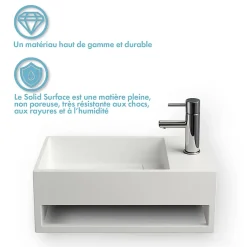 Ambra MONA D - Lave-mains rectangulaire suspendu - Design Elégant et Raffiné - Solide et Robuste - Entretien Facile - Blanc - 30 x 50 x* Lavabo