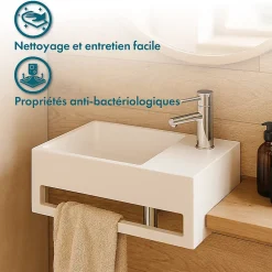 Ambra MONA D - Lave-mains rectangulaire suspendu - Design Elégant et Raffiné - Solide et Robuste - Entretien Facile - Blanc - 30 x 50 x* Lavabo