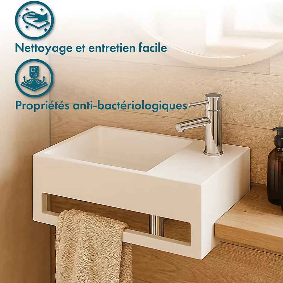 Ambra MONA D - Lave-mains rectangulaire suspendu - Design Elégant et Raffiné - Solide et Robuste - Entretien Facile - Blanc - 30 x 50 x* Lavabo