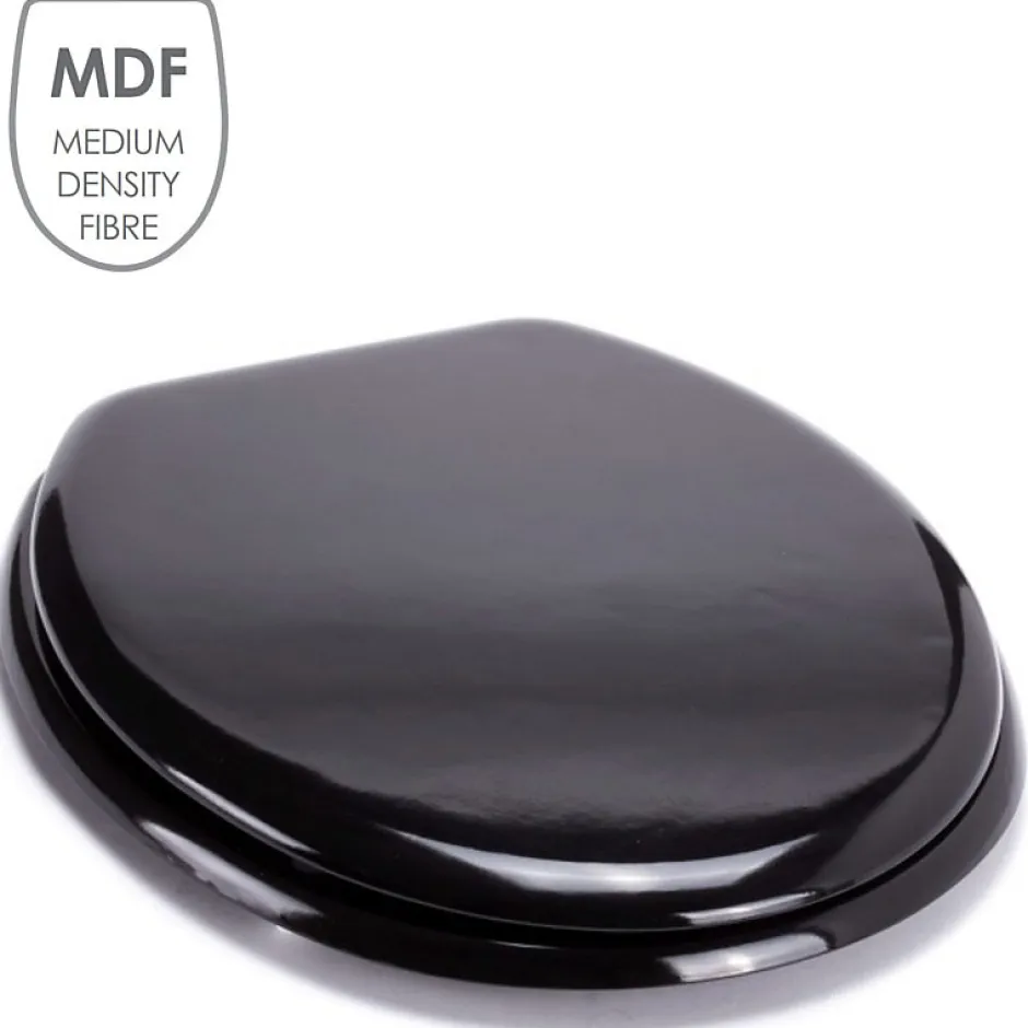 MSV Abattant WC MDF CLEO Noir Brillant Charnières Inox* Abattant Wc