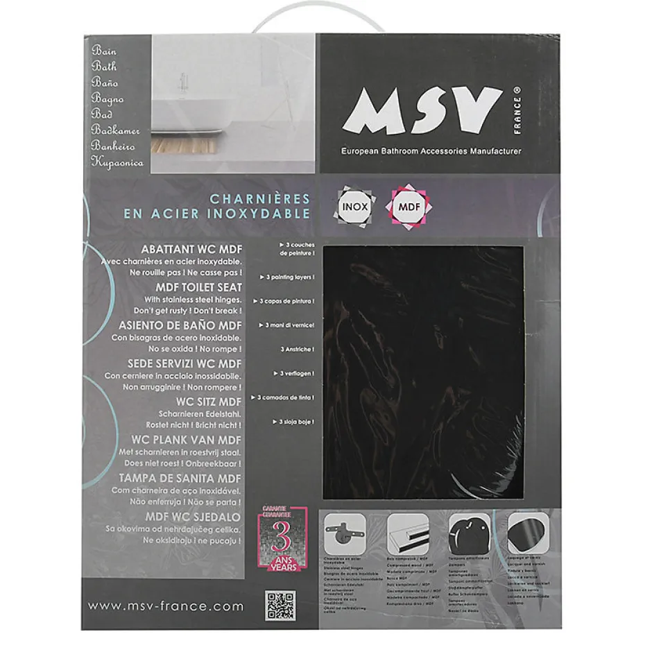 MSV Abattant WC MDF CLEO Noir Brillant Charnières Inox* Abattant Wc