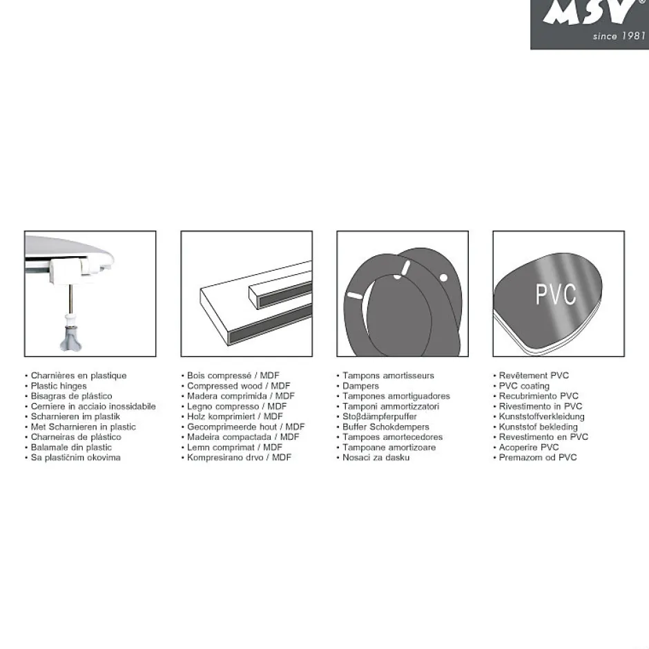 MSV Abattant Wc MDF en décor Pin Beige Charnières PS