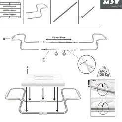 MSV Grand siège de baignoire extensible 5070cm Gris Max 120kg