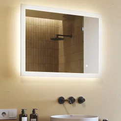 Artforma Mural Miroir LED 80x60 Miroir Salle de Bain avec tactile et 3 temperatures de Couleur