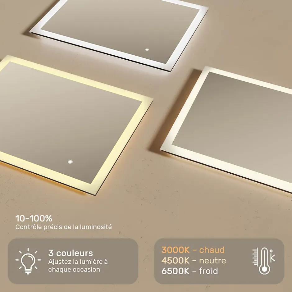 Artforma Mural Miroir LED 80x60 Miroir Salle de Bain avec tactile et 3 temperatures de Couleur