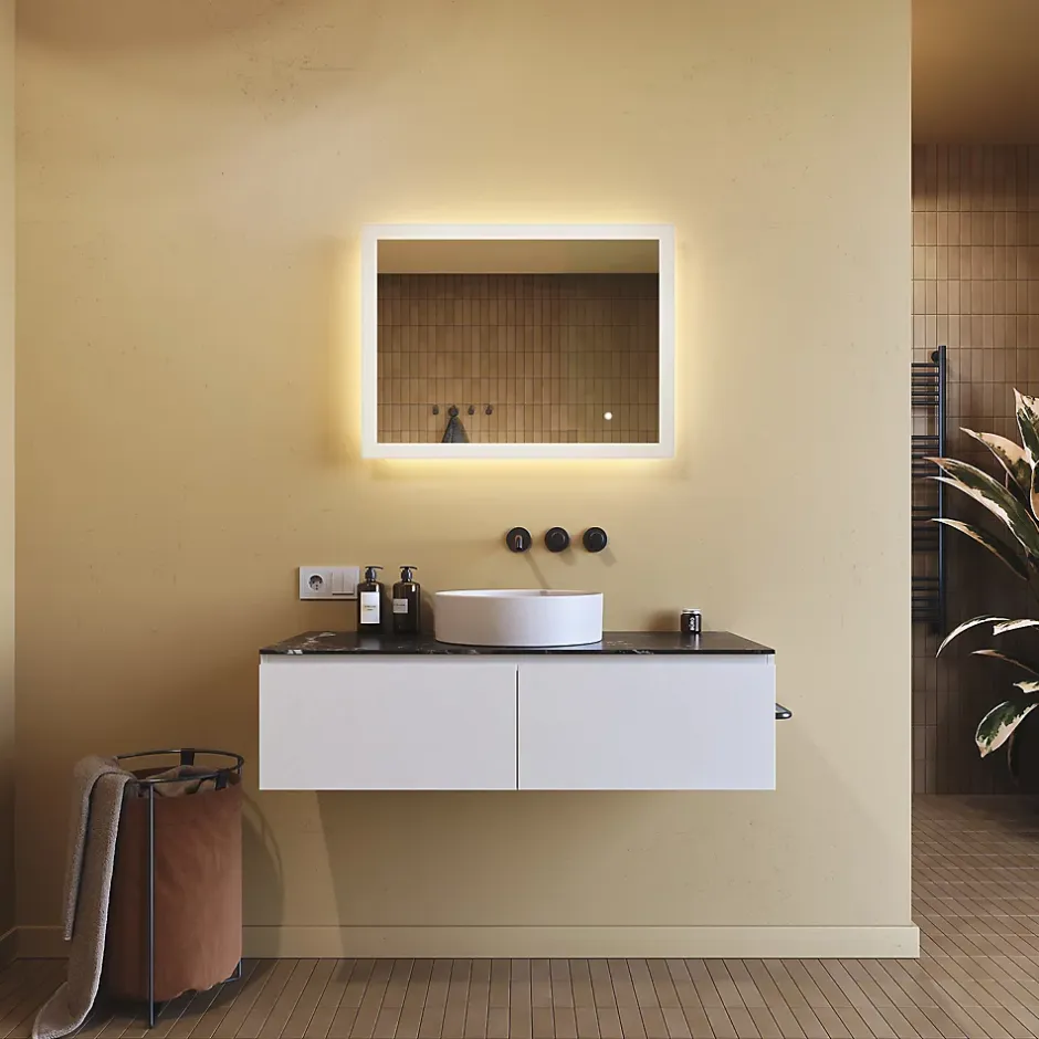 Artforma Mural Miroir LED 80x60 Miroir Salle de Bain avec tactile et 3 temperatures de Couleur