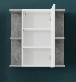 Trend Team NANO - Meuble de salle de bain - Armoire de toilette avec miroir et LED en mélaminé blanc-gris. L-H-P:60-62-20cm