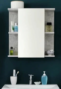 Trend Team NANO - Meuble de salle de bain - Armoire de toilette avec miroir et LED en mélaminé blanc-gris. L-H-P:60-62-20cm