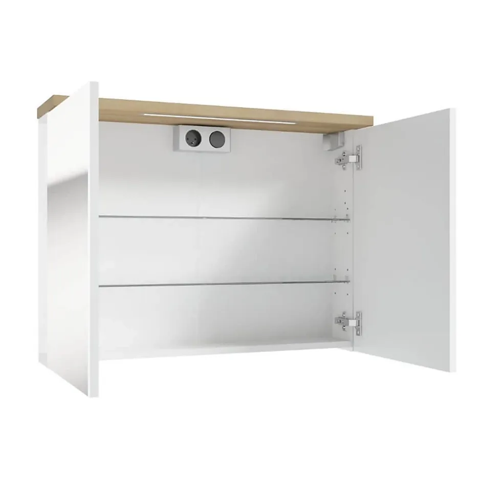 Naturel Armoire à miroir Stilla + LED 80x60 cm blanc (STILLAE08002)* Armoire De Salle De Bains