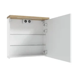 Naturel Armoire murale avec porte, miroir intégré Stilla + LED 60x60x20 cm, prise 220V, blanc (STILLAE06017)* Armoire De Salle De Bains