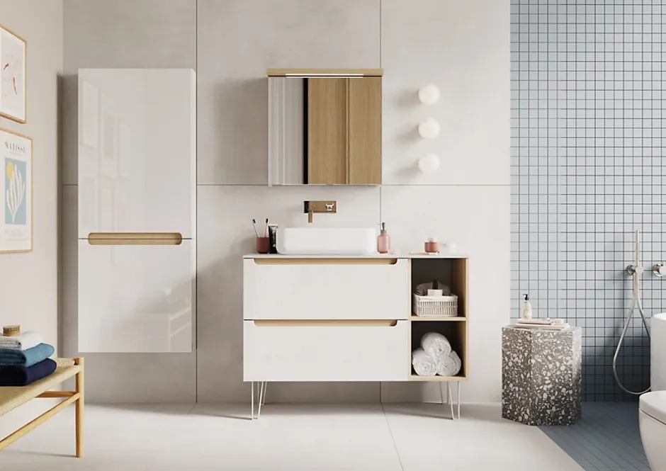 Naturel Armoire murale avec porte, miroir intégré Stilla + LED 60x60x20 cm, prise 220V, blanc (STILLAE06017)* Armoire De Salle De Bains