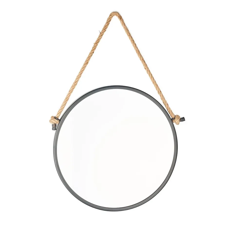 Naturel Miroir mural rond avec cadre en métal 40x40 cm, Noir (ZLAN40C)