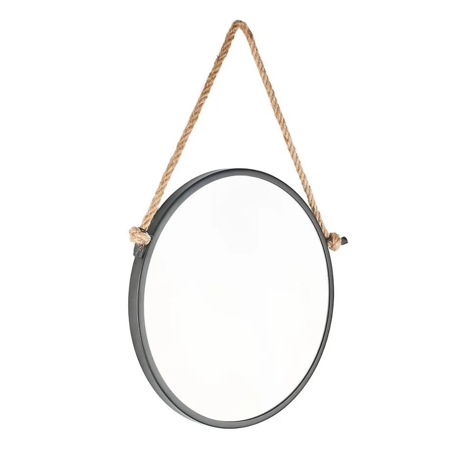 Naturel Miroir mural rond avec cadre en métal 40x40 cm, Noir (ZLAN40C)