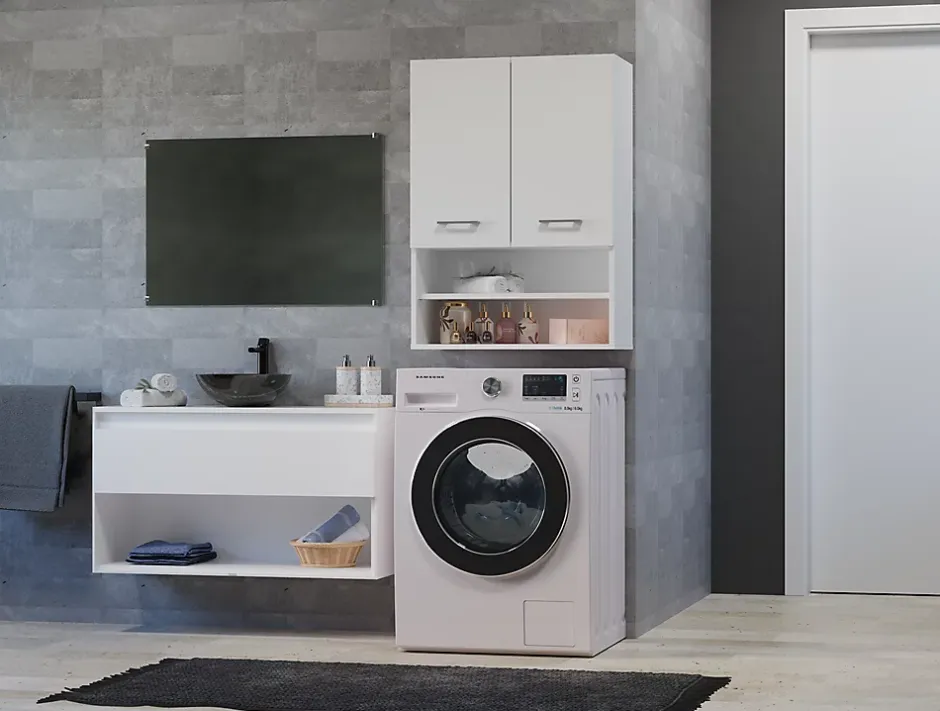 Autres NELLIO - Armoire de toilette murale - Meuble Salle de bain à suspendre - 64x30x90 cm - Rangement
