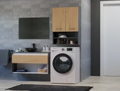 Autres NELLIO - Armoire de toilette murale - Meuble Salle de bain à suspendre - 64x30x90 cm - Rangement