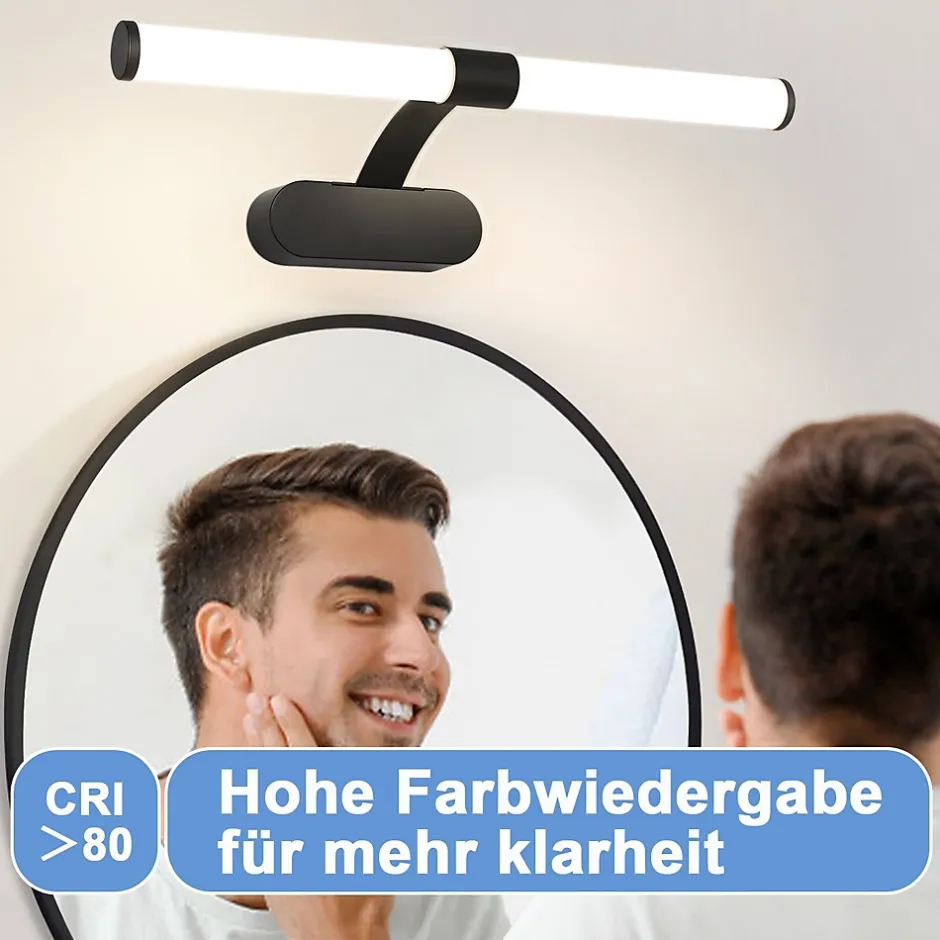 Nettlife Applique LED salle de bain, lampe miroir LED, lumière blanche neutre 4000 Kelvin, 6W, étanche IP44, largeur 400mm,noire* Miroir Grossissant Lumineux