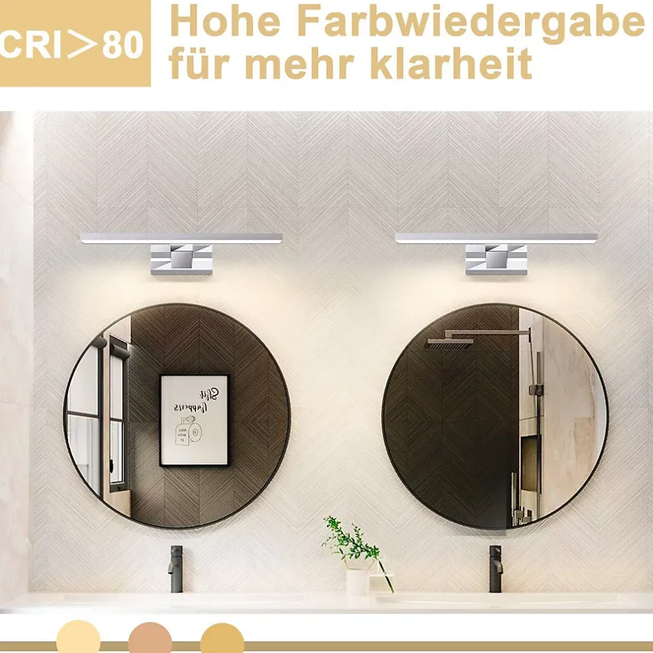 Nettlife Applique miroir LED 6W 30CM Etanche IP44 Chrome Moderne Blanc Neutre 4000K