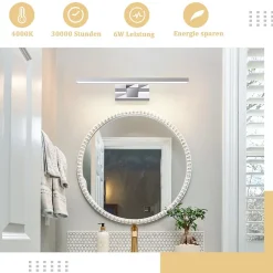 Nettlife Applique miroir LED 6W 30CM Etanche IP44 Chrome Moderne Blanc Neutre 4000K