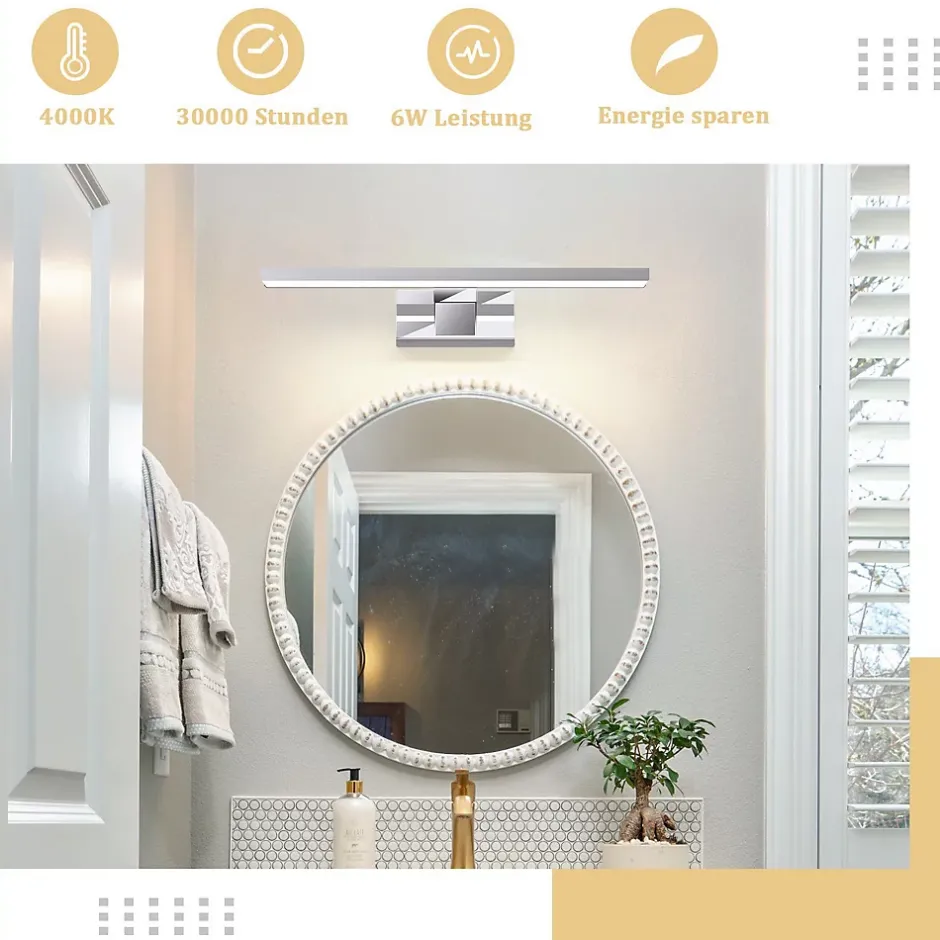 Nettlife Applique miroir LED 6W 30CM Etanche IP44 Chrome Moderne Blanc Neutre 4000K