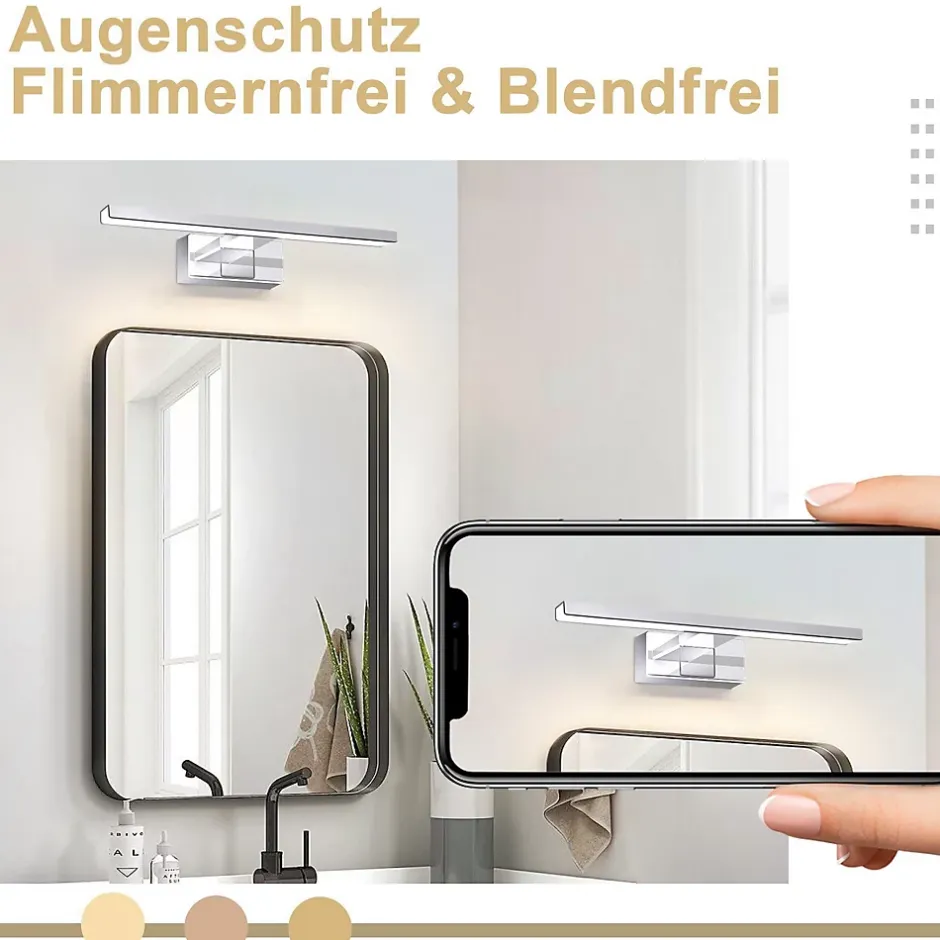 Nettlife Applique miroir LED 6W 30CM Etanche IP44 Chrome Moderne Blanc Neutre 4000K