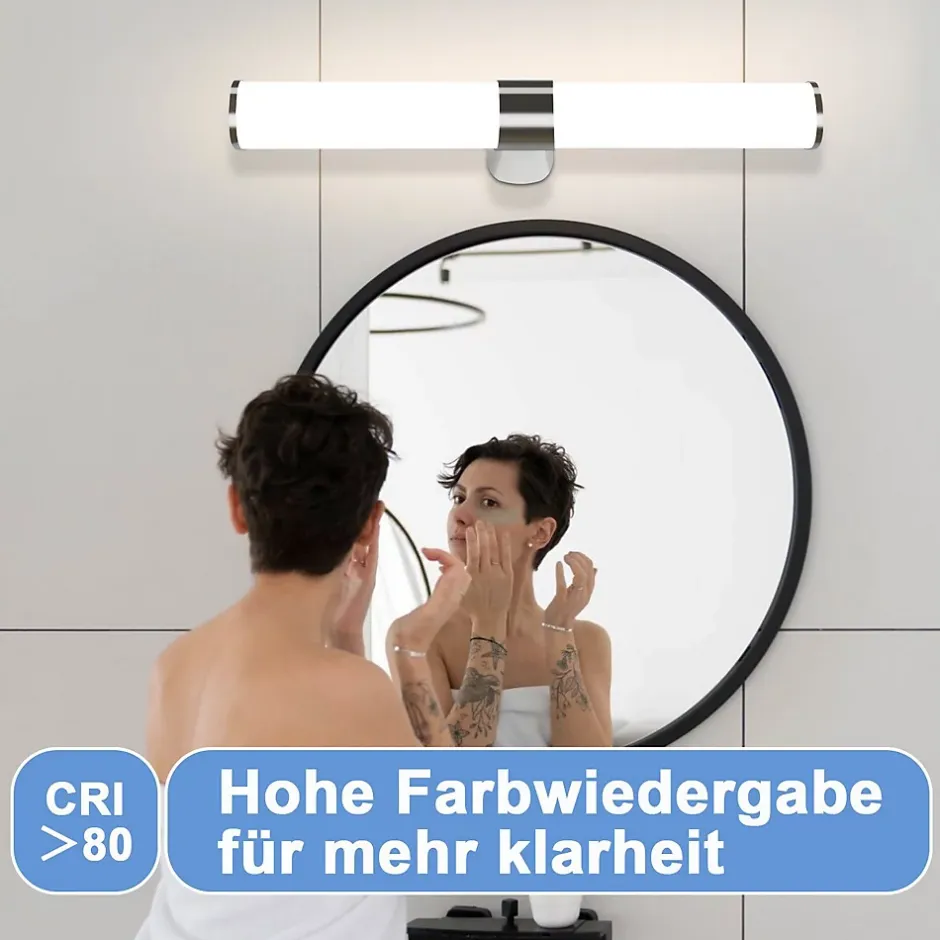 Nettlife Applique miroir LED 8W chrome étanche IP44 40CM blanc neutre 4000K* Miroir Grossissant Lumineux