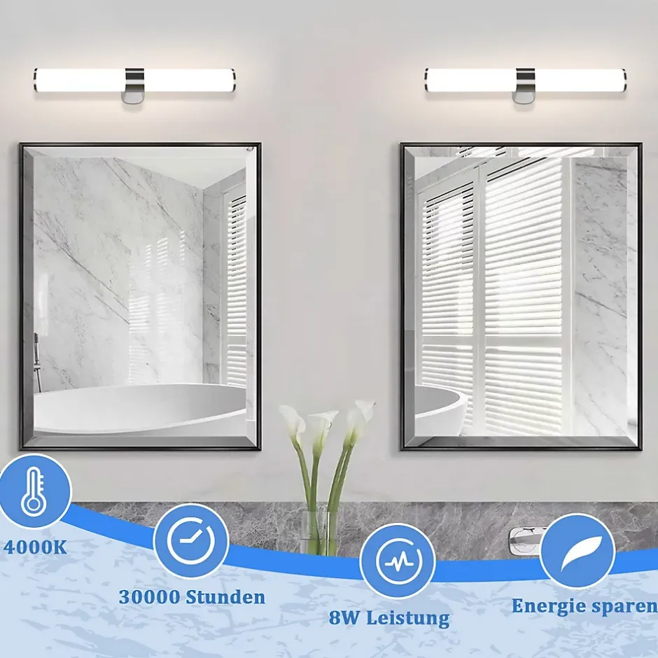 Nettlife Applique miroir LED 8W chrome étanche IP44 40CM blanc neutre 4000K* Miroir Grossissant Lumineux