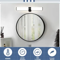 Nettlife Lampe de miroir LED noir 8W IP44 blanc neutre 4000K* Miroir Grossissant Lumineux