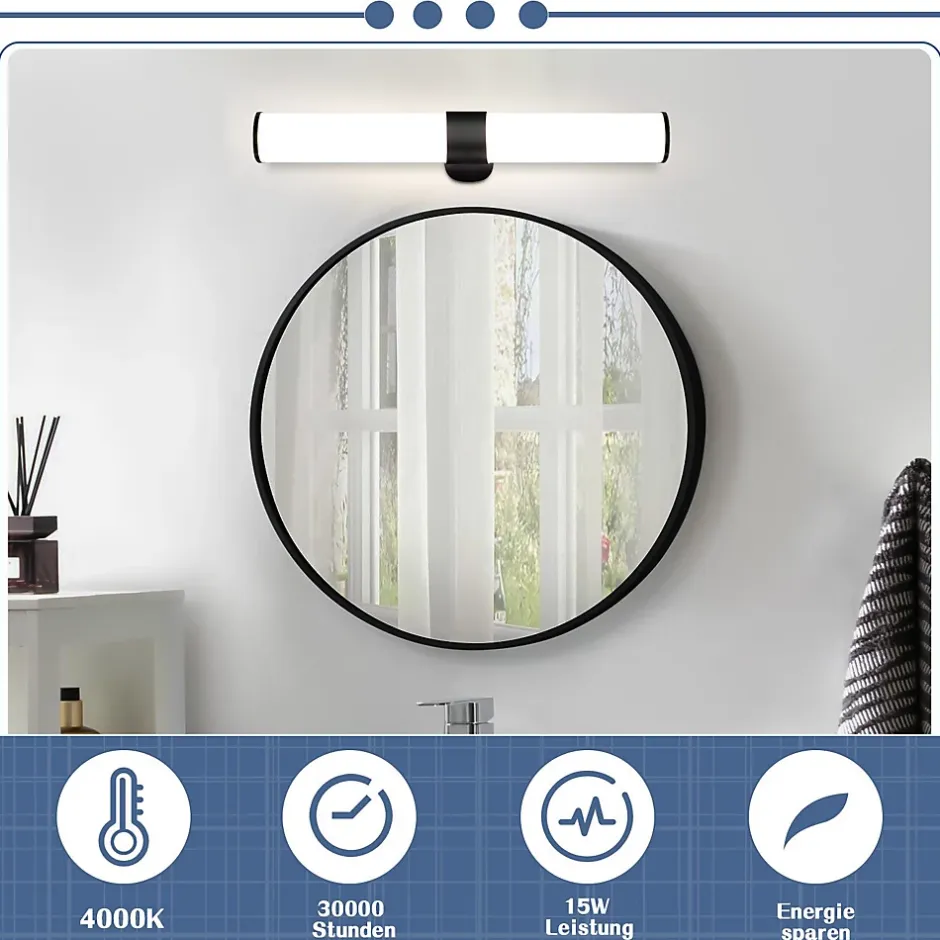 Nettlife Lampe de miroir LED noir 8W IP44 blanc neutre 4000K* Miroir Grossissant Lumineux