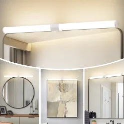 Nettlife Lampe de miroir de salle de bain LED 8W 60CM Lampe de salle de bain murale blanche à pince étanche IP44 4000K