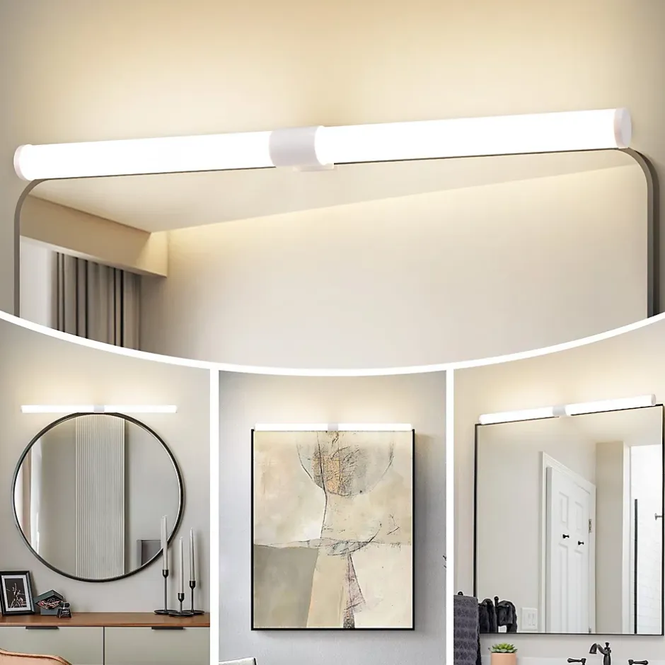 Nettlife Lampe de miroir de salle de bain LED 8W 60CM Lampe de salle de bain murale blanche à pince étanche IP44 4000K
