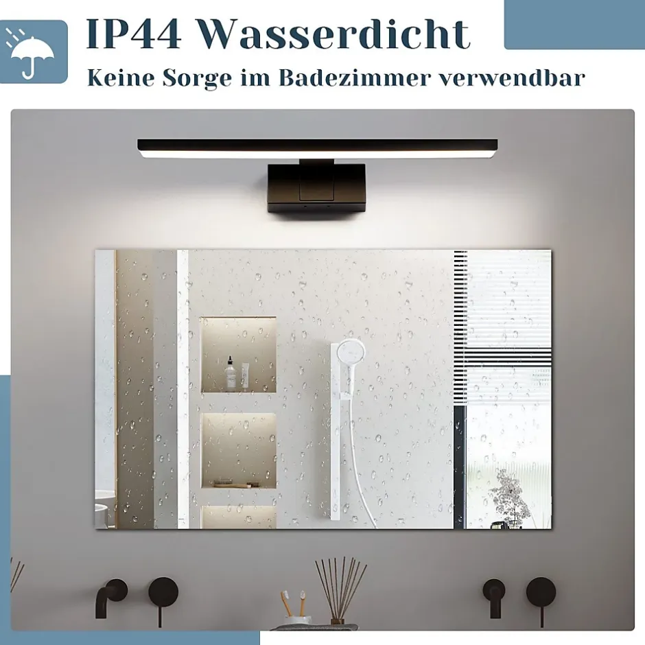 Nettlife Lampe Miroir LED IP44 12W 60cm Blanc Neutre 4000K Salle de Bain Noire