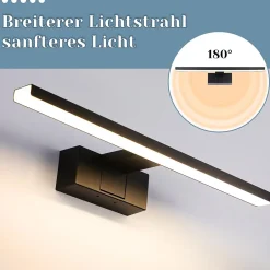 Nettlife Lampe Miroir LED IP44 12W 60cm Blanc Neutre 4000K Salle de Bain Noire